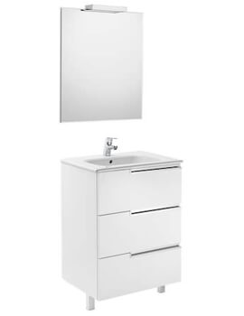 Roca Victoria-N Gloss White Vanity Unit Pack 600 x 740mm With Mirror And Spotlight - Image