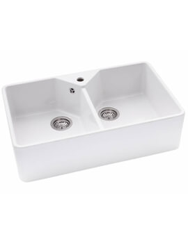 Abode Provincial Ceramic Large 2.0 White Glazed Kitchen Sink Bowl - Image