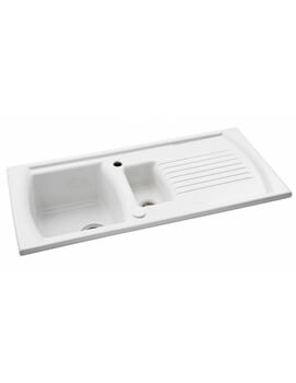 Abode Milford Reversible 1.5 White Ceramic Kitchen Sink Bowl And Drainer - Image
