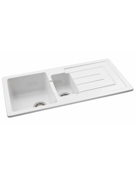 Abode Acton White Glazed Reversible 1.5 Kitchen Sink Bowl And Drainer - Image