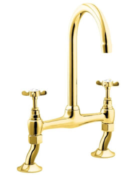 Deva Coronation Bridge Gold Kitchen Sink Mixer Tap - Image