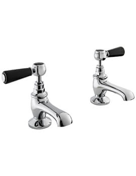 Bayswater Chrome Basin Taps With Black Lever And Hex Collar