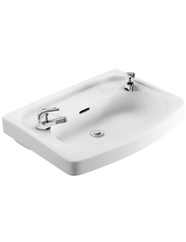 Lecico Atlas 590mm Wide 2 Tap Hole White Wall Hung Basin