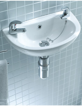 Lecico Atlas 445mm Wide 2TH White Round Cloakroom Basin - Image