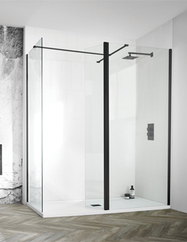 Aquadart Wetroom 8 Shower Glass Black Wetroom Panel - Image