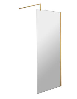 Hudson Reed Wall Fixed Gold Frame Wetroom Screen With Support Bar - Image