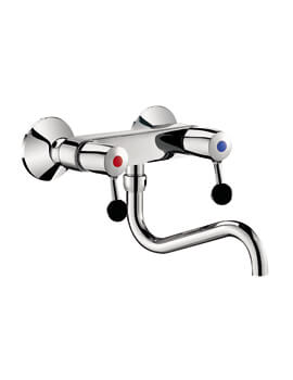 Delabie 2 Hole Wall Mounted 200mm Kitchen Chrome Mixer Tap - Image
