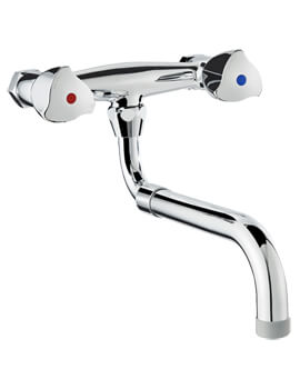Delabie Chrome Wall Mounted 2 Hole Kitchen Mixer Tap With Telescopic Spout - Image