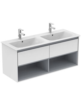 Ideal Standard Concept Air 1200mm Wall Hung 2 Drawers With Open Shelf Gloss White Vanity Unit - Image