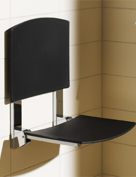 Keuco Plan Care Tip-Up Shower Seat With Back Rest- Black Grey - Image