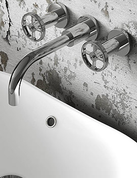 Revolution Industrial 3 Hole Wall Mounted Basin Mixer Tap Chrome