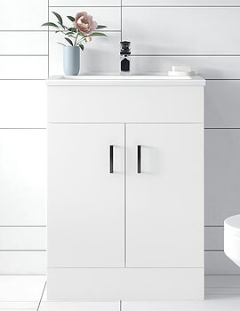Nuie Eden 800mm High Floor Standing Gloss White 2 Door Cabinet With Basin - Image