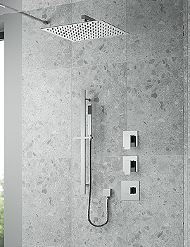 Nuie Windon 2 Outlet Thermostatic Valve And Stop Tap Chrome With Shower Kit - Image