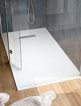 Saneux L25 Linear Gloss White Rectangular Shower Tray With Waste - L251008