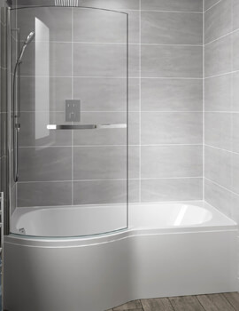 1700mm P-Shaped Shower Bath With Front Panel And Screen