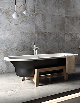 Roca Art Plus Oval Freestanding Steel Bath 1800 x 800mm - Black Exterior With Natural Oak Platform - Image