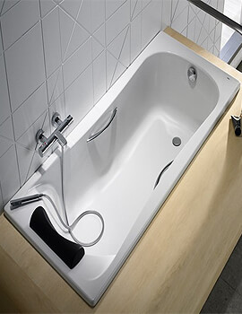 Roca BeCool Rectangular White Spacious Acrylic Bath With Grips And Headrest 1700 x 700mm - Image