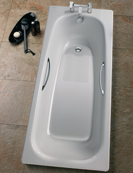 Twyford Neptune 1700 x 700mm Slip Resistant White Steel Bath With Grips - 2 Tap Hole - Image