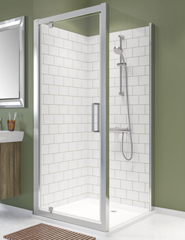 Twyford Geo Magnet Closing Pivot Shower Door With 6mm Glass And Polished Silver Frame - Image