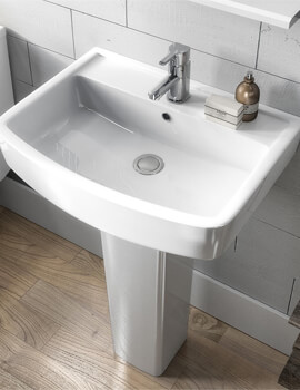 Nuie Bliss 600mm White Basin And Pedestal With 1 Tap Hole - Image