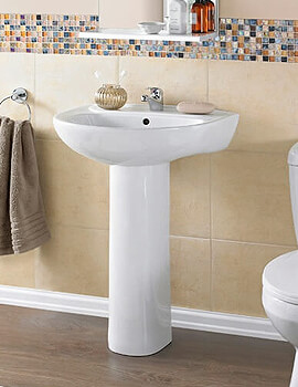Nuie Melbourne 550mm Wide White Tap Hole Basin With Pedestal - Image