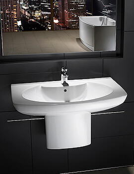 Roca Senso Compact White Cloakroom Basin Round Shape With Semi-Pedestal - Image