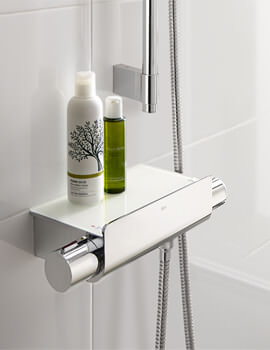 Roca T-2000 Wall-Mounted Thermostatic Chrome Shower Mixer Valve With Shelf - Image