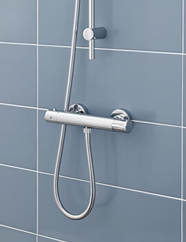 Nuie Minimalist Thermostatic Chrome Bar Shower Valve With Bottom Outlet - Image