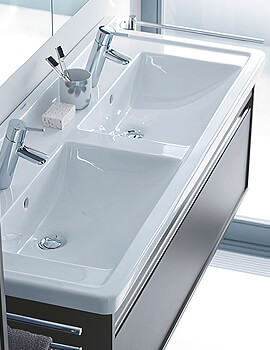 Duravit Starck 3 1300mm White 1 Tap Hole Double Washbasin With Overflow - Image