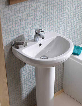 IMEX Ivo White 500mm Compact 1 Tap Hole Basin And Full Pedestal - Image