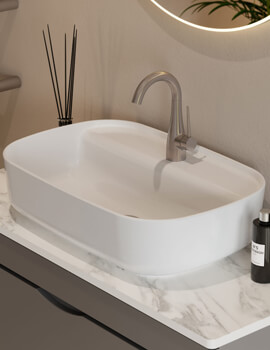 Saneux Sienna 600mm Gloss White Lozenge 1 Taphole Countertop Basin - Image
