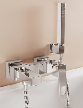 Grohe Eurocube Wall Mounted Single Lever Chrome Bath Mixer Tap With Shower Set - Image