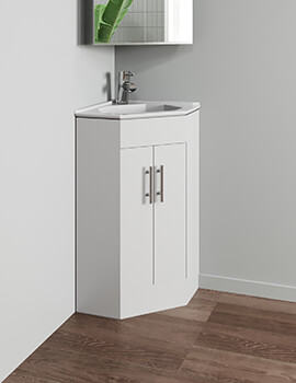 Nuie Mayford Double Door Corner White Cabinet And Basin - Image