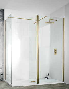 Aquadart Wetroom 8 Shower Glass Brushed Brass Wetroom Panel - Image
