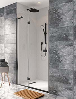 Crosswater Design Black Frame Hinged Shower Door With Inline Panel - Image