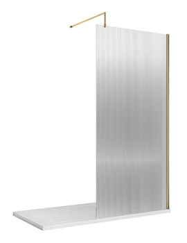 Nuie Fluted Brushed Brass Wetroom Shower Screen With Support Bar - Image