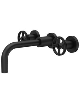 Hudson Reed Revolution Industrial 3 Hole Wall Mounted Black Basin Mixer Tap - Image