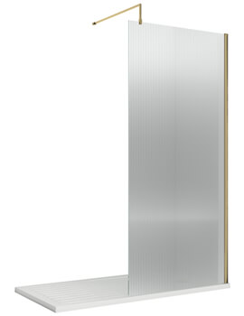 Hudson Reed Fixed Wall Fluted Brushed Brass Wetroom Screen - Image