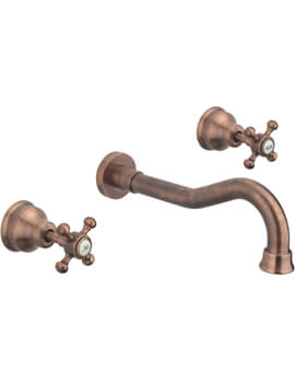 Tre Mercati Allora 3 Tap Hole Copper Wall Mounted Basin Mixer Tap With Click Clack Waste - Image