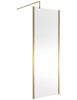 Nuie Outer Framed Brushed Brass Wetroom Screen With Support Bar - Image